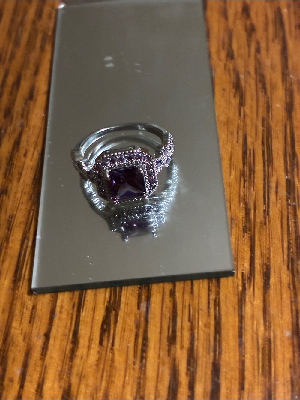 Silver Ring with Purple Gemstone and Pavé Accents